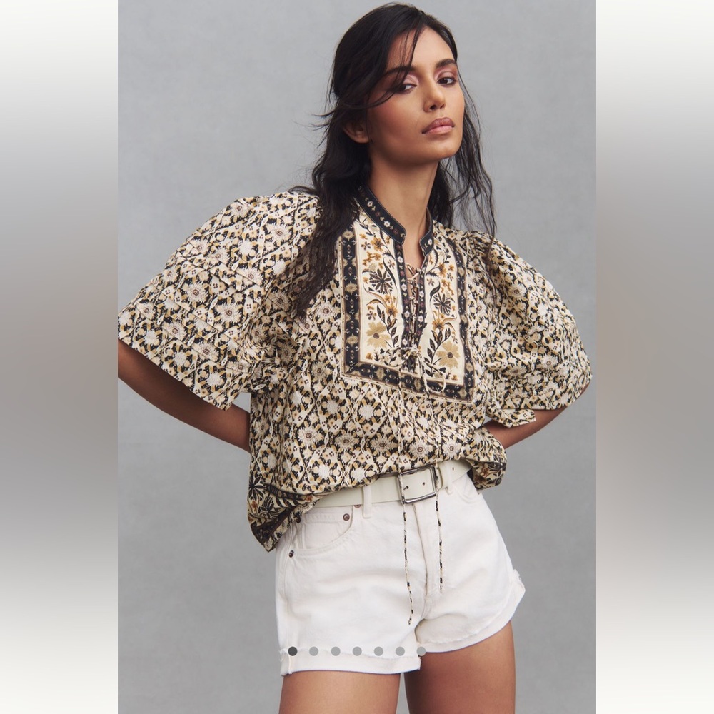 By Anthropologie Pleated Puff-Sleeve Blouse